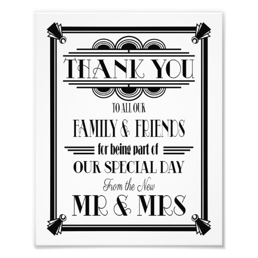art deco, Thank You sign,'s sign 結婚 BLACK文字 フォトプリント (正面)