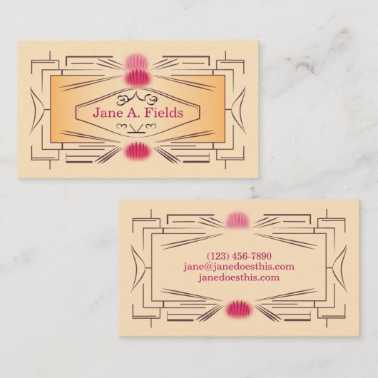 Art Deco Ticket Business Card by Elaine Leon 名刺 (正面/裏面)