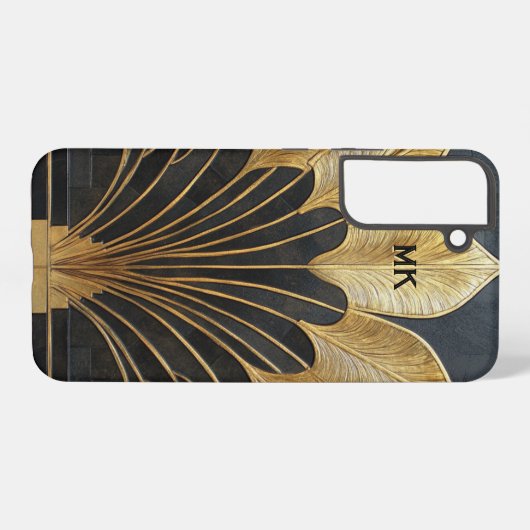 Art Deco Timeless Black Gold Monogram / Initial Samsung Galaxyケース (裏面横)