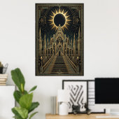 Art Deco Total Eclipse Palace Poster | Gold Teal  ポスター (ホームオフィス)