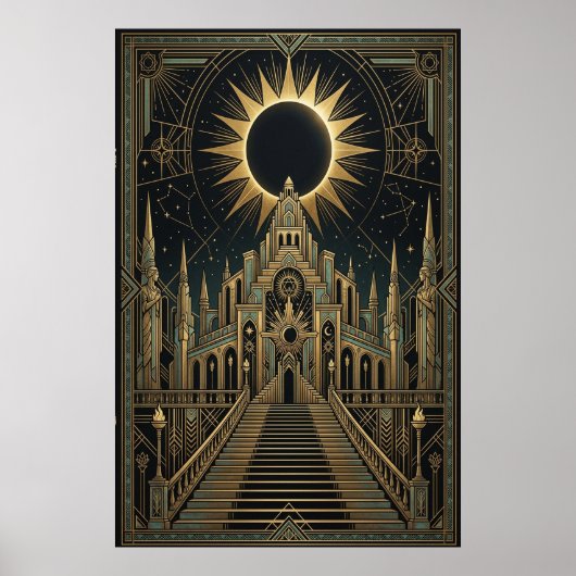 Art Deco Total Eclipse Palace Poster | Gold Teal  ポスター (正面)