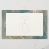 Art Deco Turquoise and Orange Marble Monogram 便箋 (正面)