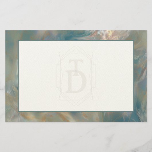 Art Deco Turquoise and Orange Marble Monogram 便箋 (正面)