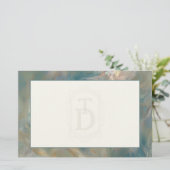 Art Deco Turquoise and Orange Marble Monogram 便箋 (スタンド正面)