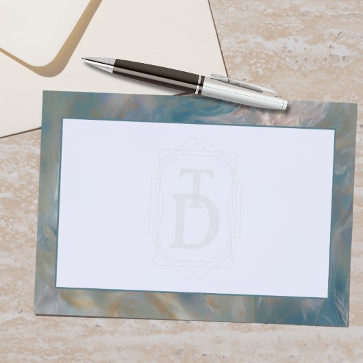 Art Deco Turquoise and Orange Marble Monogram 便箋