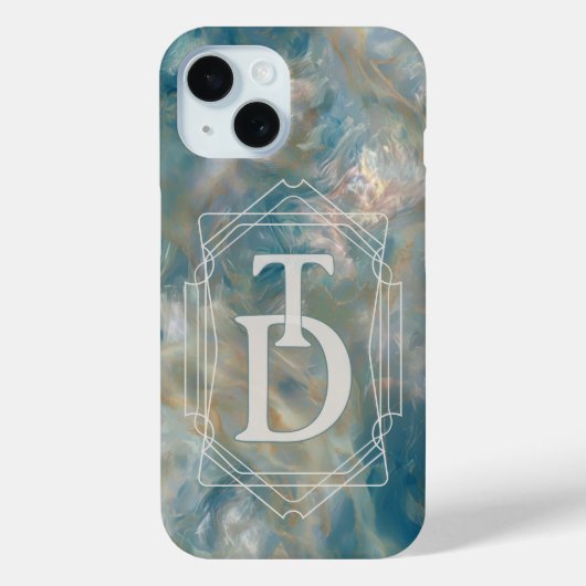 Art Deco Turquoise and Orange Marble Monogram Case-Mate iPhoneケース (裏面)