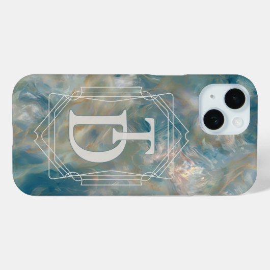 Art Deco Turquoise and Orange Marble Monogram Case-Mate iPhoneケース (裏面 (横))