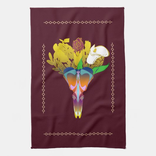 Art Deco Vase with Golden Flowers キッチンタオル (縦)