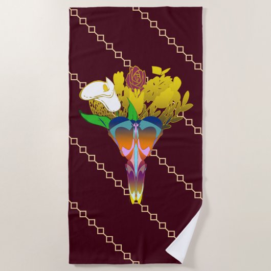 Art Deco Vase with Golden Flowers ビーチタオル (正面)