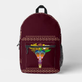 Art Deco Vase with Golden Flowers プリントバックパック (正面)