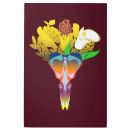 Art Deco Vase with Golden Flowers メタルプリント