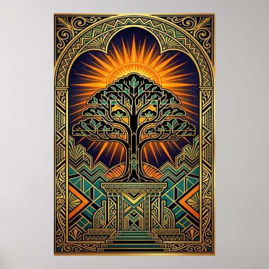 Art Deco Vintage Film Reel Monument Gold ポスター (正面)