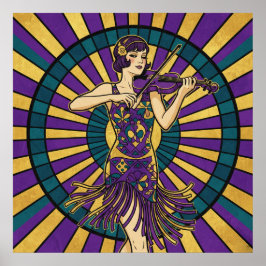 Art Deco Violinist Poster Purple and Gold Flapper  ポスター