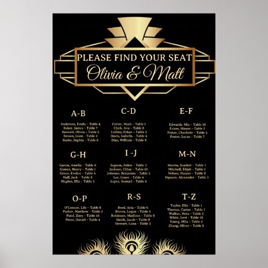  Art Deco Wedding Alphabetical Seating  ポスター (正面)