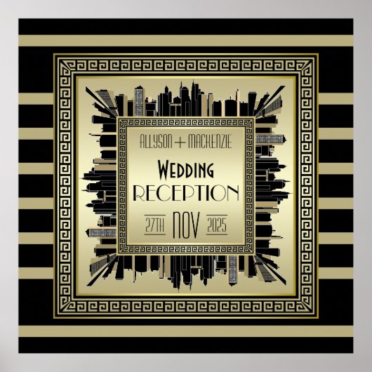 Art Deco Wedding Reception Champagne Gold Gatsby ポスター (正面)