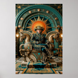 Art Deco Western Cowgirl Queen Throne Gold ポスター