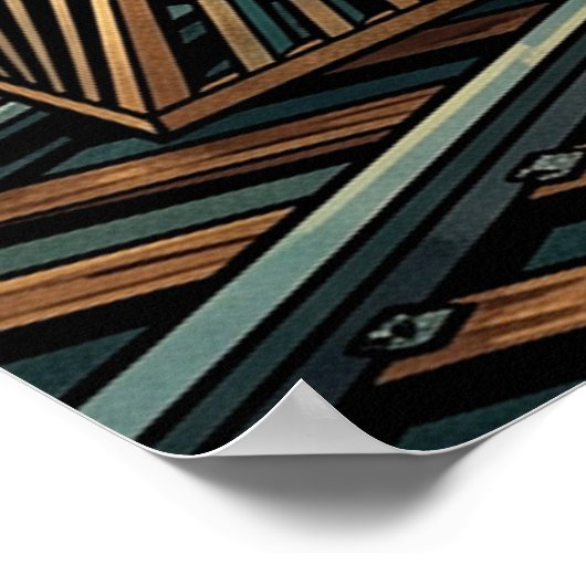 Art Deco Western Express Poster - Geometric Train ポスター (角)