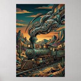 Art Deco Western Express Poster - Geometric Train ポスター