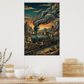 Art Deco Western Express Train, Geometric Wall Art ポスター (キッチン)