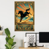Art Deco Wild Horse Beach Sunset Teal Orange ポスター (ホームオフィス)