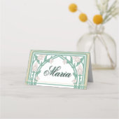Art Deco William Morris Floral Green Wedding  プレイスカード (正面)