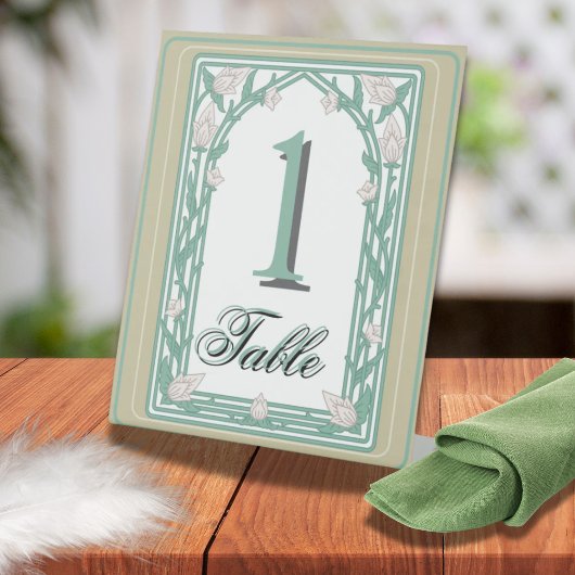 Art Deco William Morris Floral Green Wedding 台座サイン