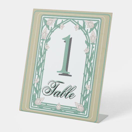 Art Deco William Morris Floral Green Wedding  台座サイン (正面)