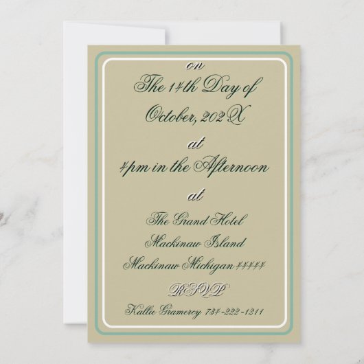 Art Deco William Morris Floral Green Wedding  招待状 (裏面)