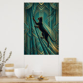 Art Deco Windowsill Black Cat Wall Art ポスター (キッチン)