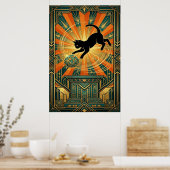 Art Deco Winged Mystical Cat Wall Art ポスター (キッチン)