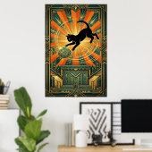 Art Deco Winged Mystical Cat Wall Art ポスター (ホームオフィス)