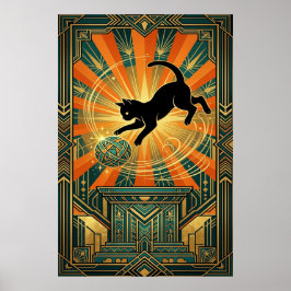 Art Deco Winged Mystical Cat Wall Art ポスター