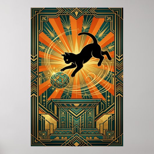 Art Deco Winged Mystical Cat Wall Art ポスター (正面)