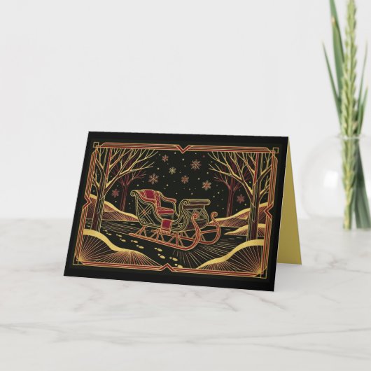 Art Deco Winter Sleigh Christmas Card シーズンカード (正面)