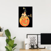 Art Deco Witch Jack O Lantern Pumpkin Broom ポスター (ホームオフィス)