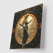 Art Deco with fantasy girl スクエア壁時計 (傾斜)