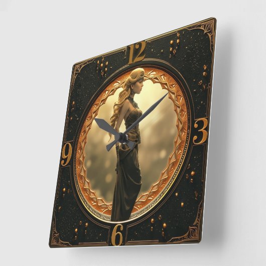 Art Deco with fantasy girl スクエア壁時計 (傾斜)