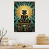 Art Deco Zen Film Meditation Gold & Teal ポスター (キッチン)