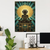 Art Deco Zen Film Meditation Gold & Teal ポスター (ホームオフィス)