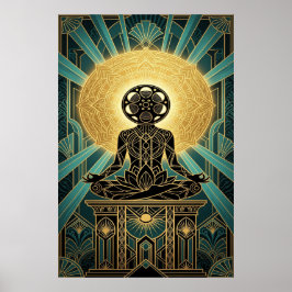 Art Deco Zen Film Meditation Gold & Teal ポスター