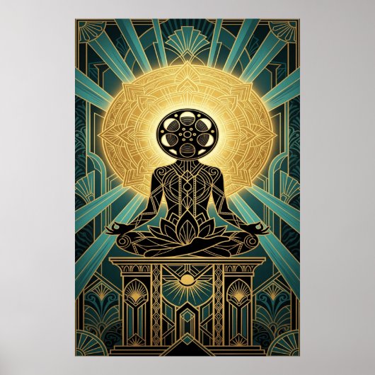 Art Deco Zen Film Meditation Gold & Teal ポスター (正面)