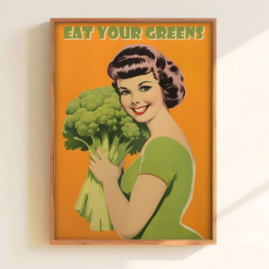 Art Eat Your Greens Poster Printable Funny Kitchen ポスター