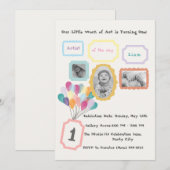 Art Gallery Theme - Pastel 1st Birthday Photo  招待状 (正面/裏面)