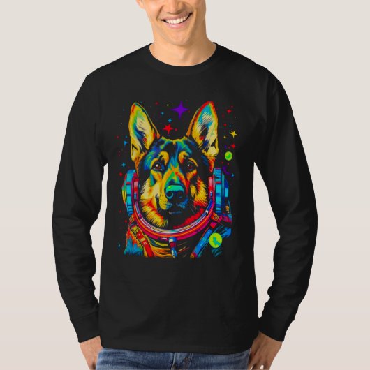 Art German Shepherd Dog Astronaut Tシャツ (正面)