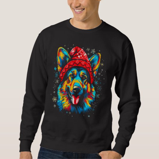 Art German Shepherd Dog Christmas スウェットシャツ (正面)