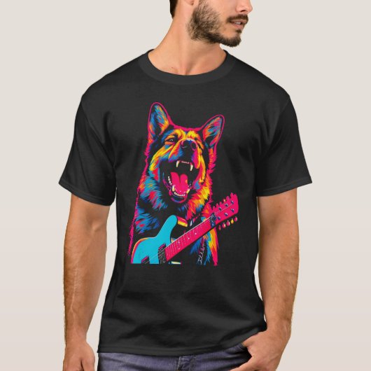 Art German Shepherd Dog Guitarist Tシャツ (正面)