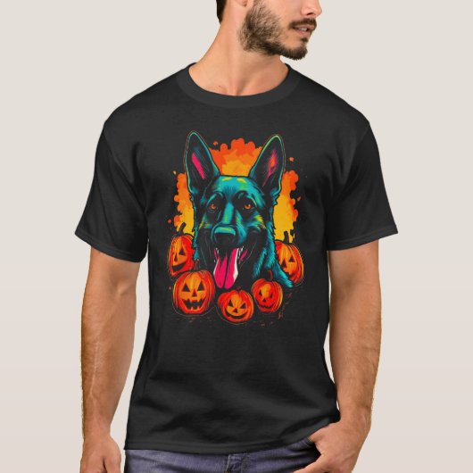 Art German Shepherd Dog Halloween Pumpkin Tシャツ (正面)