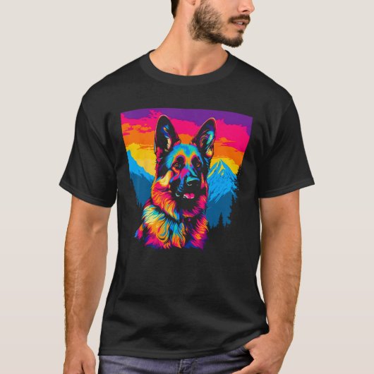 Art German Shepherd Dog Mountain Tシャツ (正面)