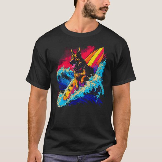 Art German Shepherd Dog Surf Surfing Tシャツ (正面)