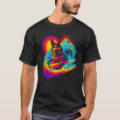Art German Shepherd Dog Surfer Tシャツ (正面)